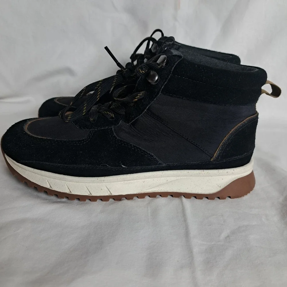 Madewell Sneaker Boot Womens 7M Black Lace Up Nylon and Suede Water Resistant